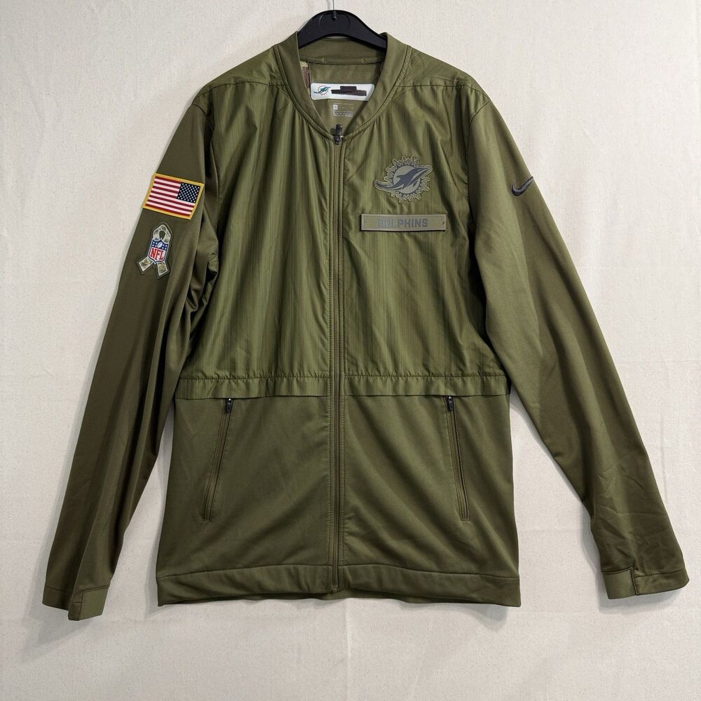 Miami Dolphins Team Issued Nike Army Green Salute To Service Full Zip Jacket SzM